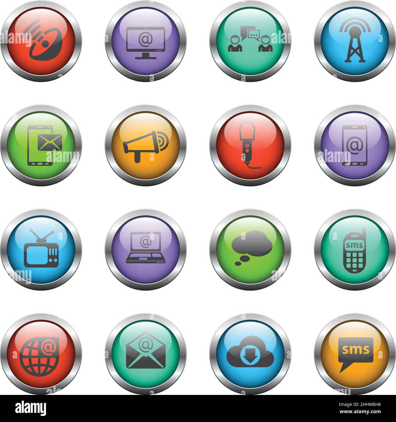 communication vector icons on color glass buttons Stock Vector Image ...