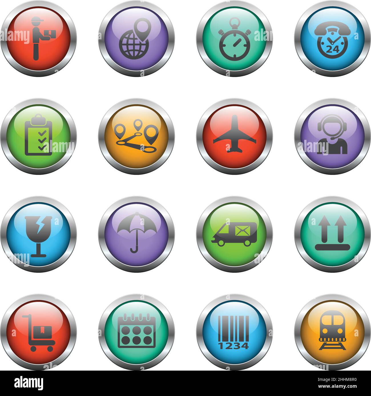 logistic vector icons on color glass buttons Stock Vector