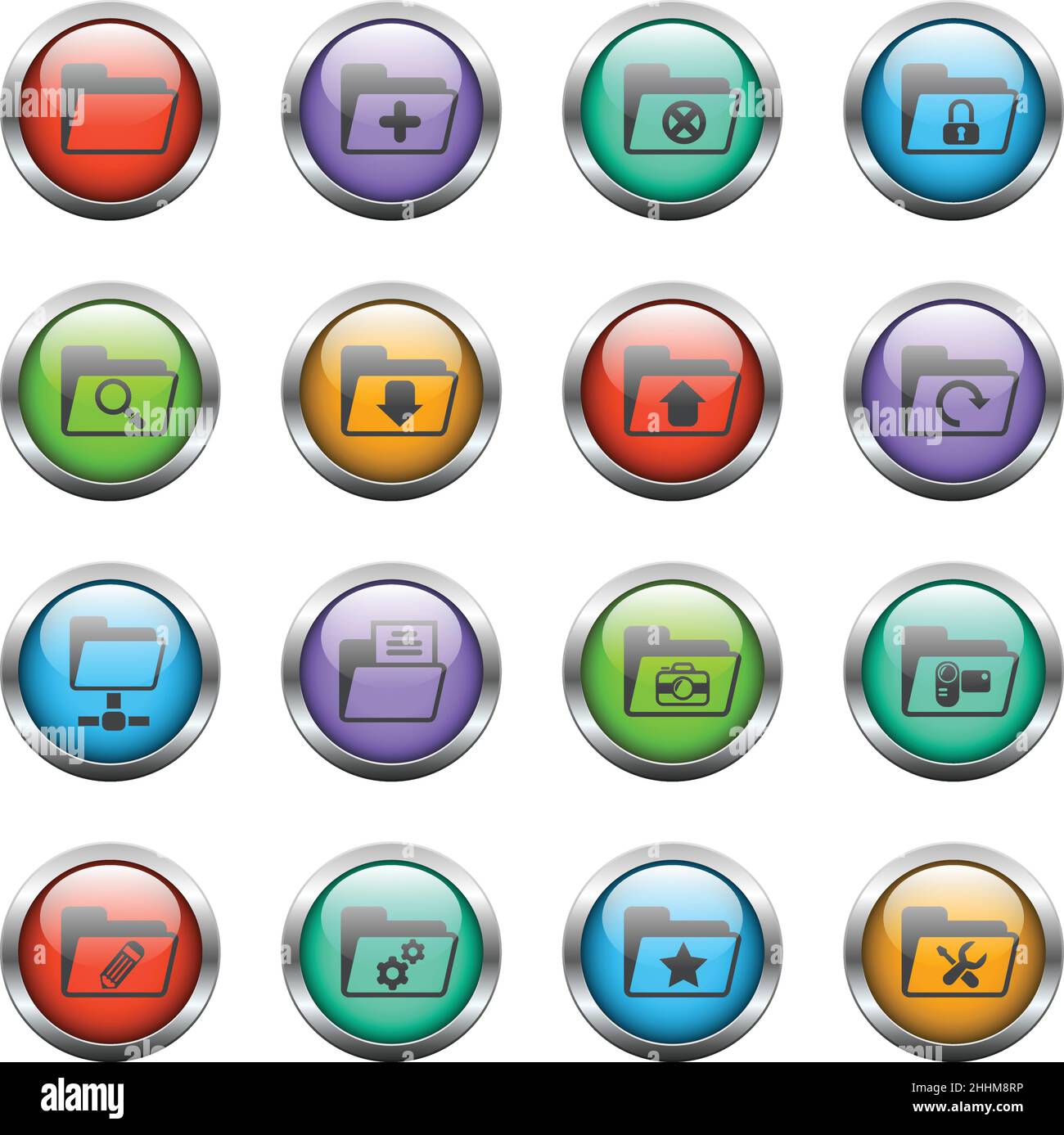 folder vector icons on color glass buttons Stock Vector