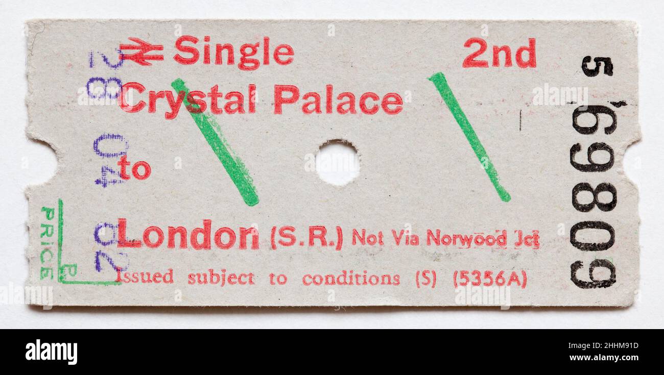 Vintage 1980s London Transport Railway Train Ticket - Crystal Palace Stock Photo