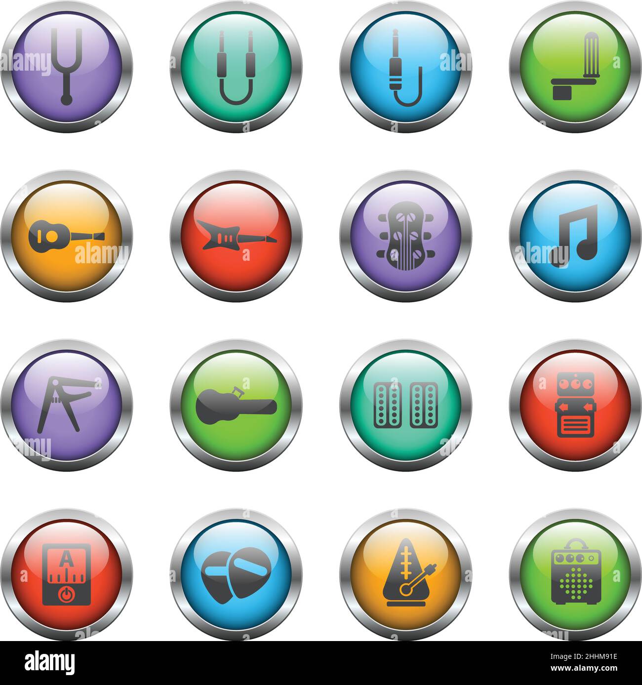 guitar and accessories vector icons on color glass buttons Stock Vector ...