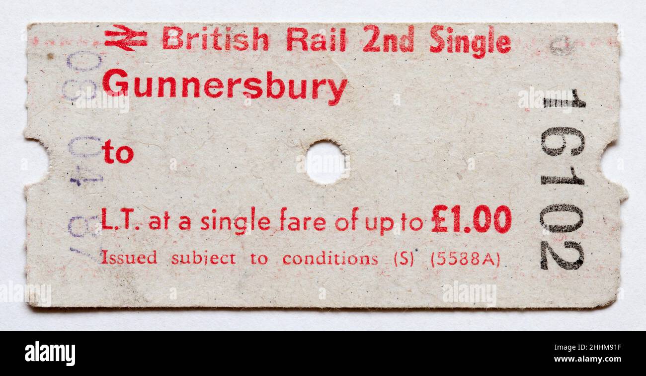 Vintage 1980s London Transport Railway Train Ticket - Gunnersbury Stock Photo