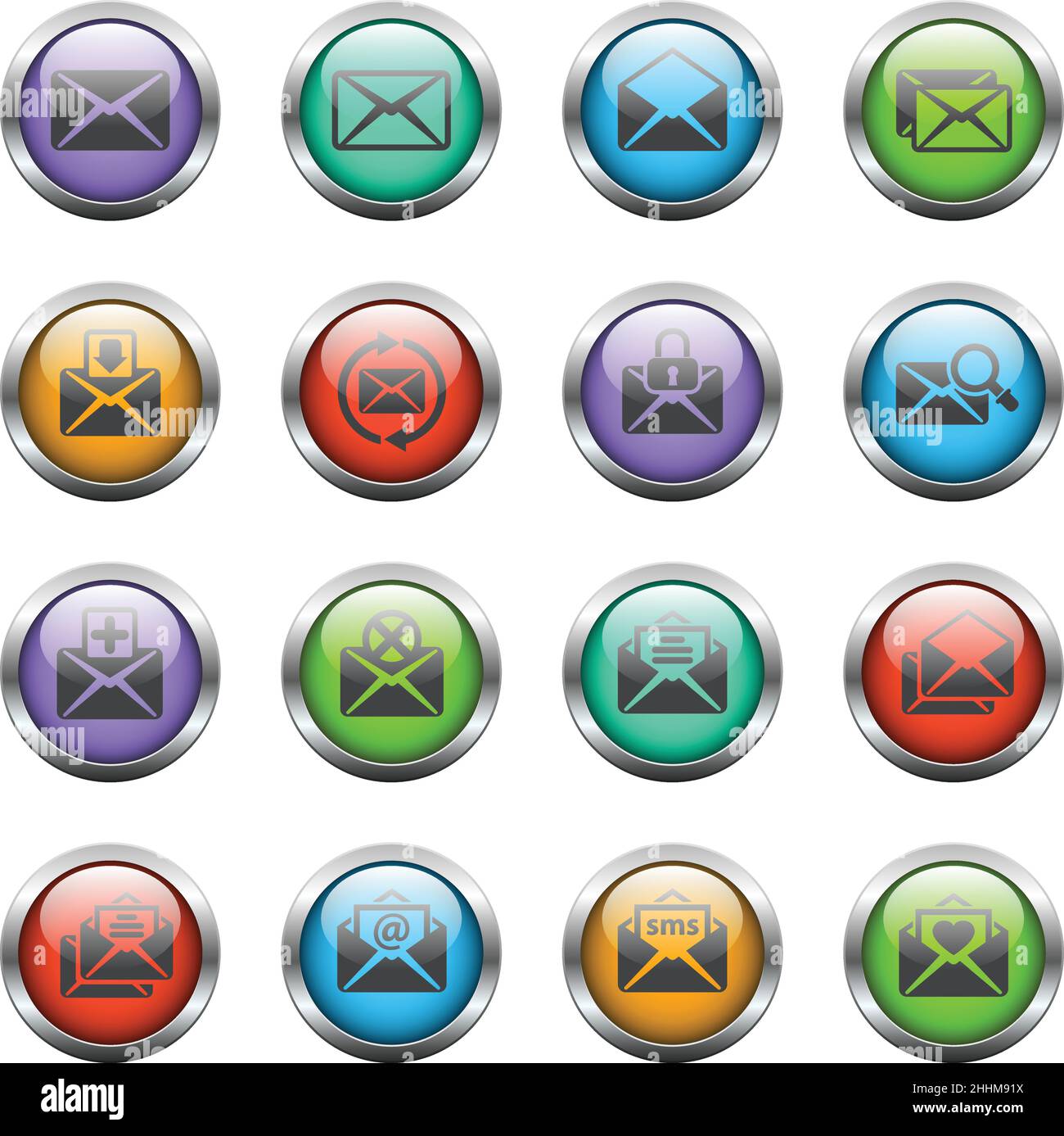 mail vector icons on color glass buttons Stock Vector
