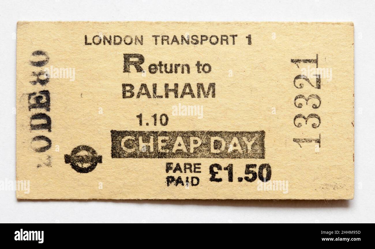 Vintage 1980s London Transport Railway Train Ticket - Balham Stock Photo