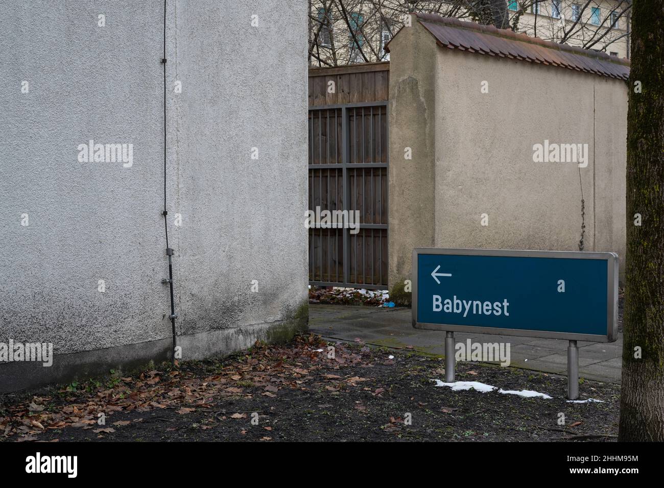 Entrance to the baby nest at Schwabing Hospital. Stock Photo