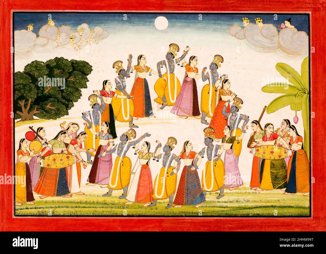 Dance of Krishna and the Gopis from 'A History of the Lord' (Bhagavata Purana), painting by unknown Indian artist, 1760-1765 Stock Photo