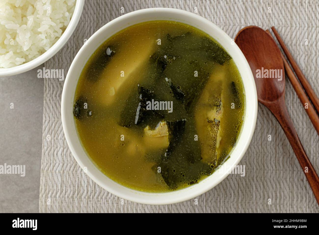 Flounder seaweed soup boiled with flounder and seaweed Stock Photo Alamy