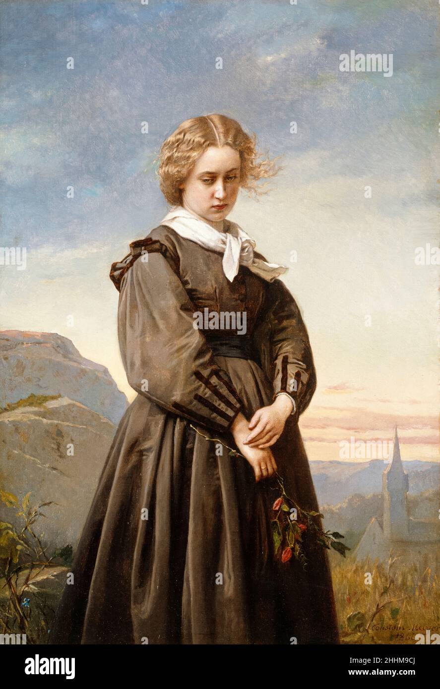 Love's Melancholy, painting by Constant Mayer, 1866 Stock Photo