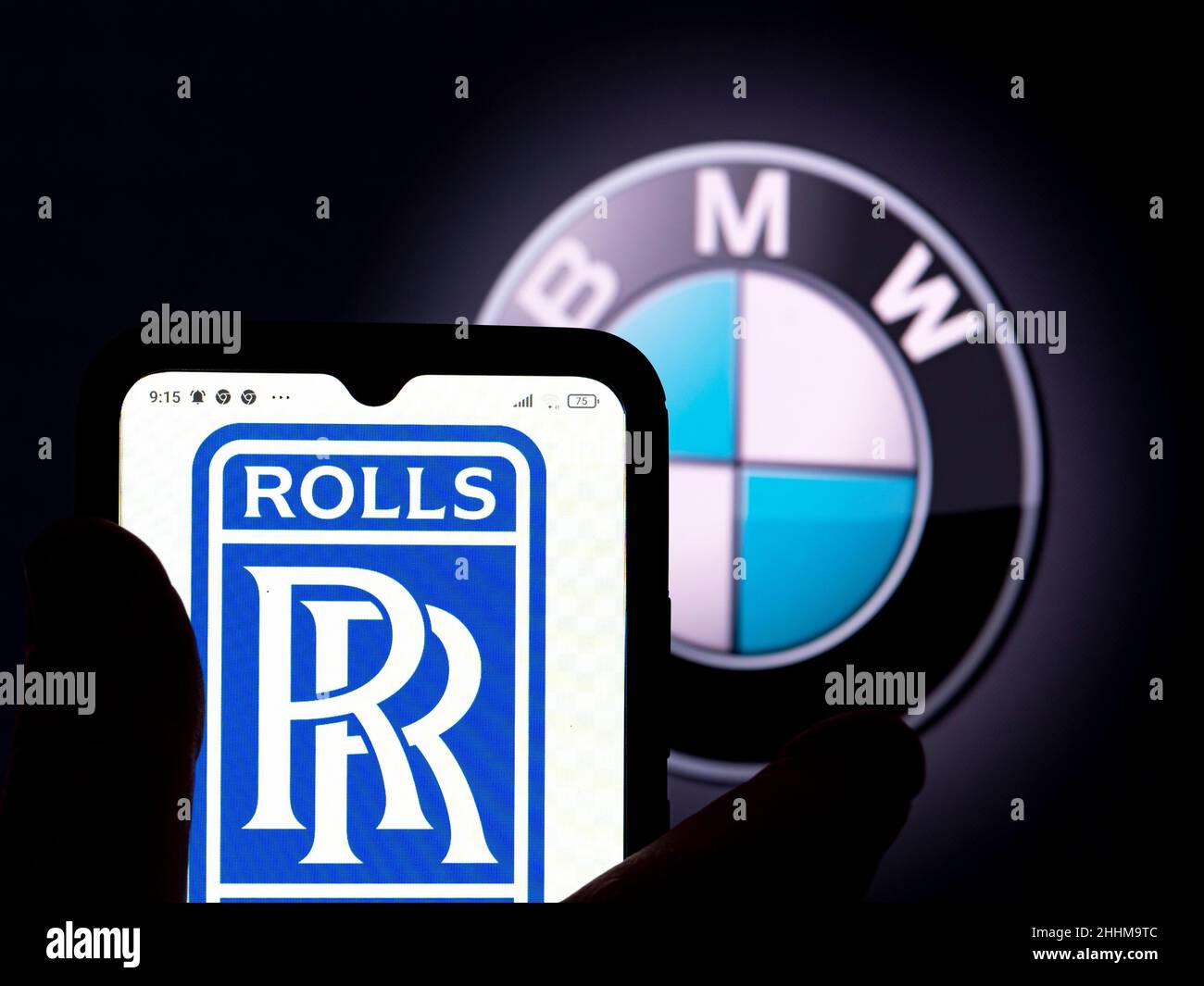 In this photo illustration, the Rolls-Royce Motor Cars Ltd logo is seen ...
