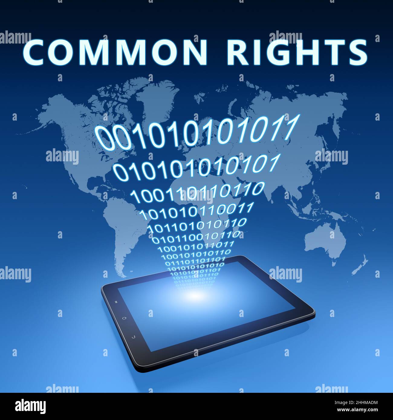 Common Rights - text concept with tablet computer on blue wolrd map ...