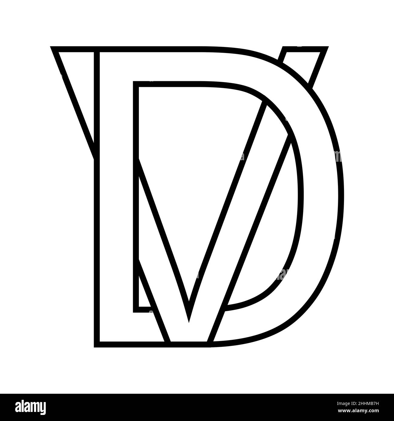 Logo sign, dv vd, icon nft dv interlaced letters d v Stock Vector