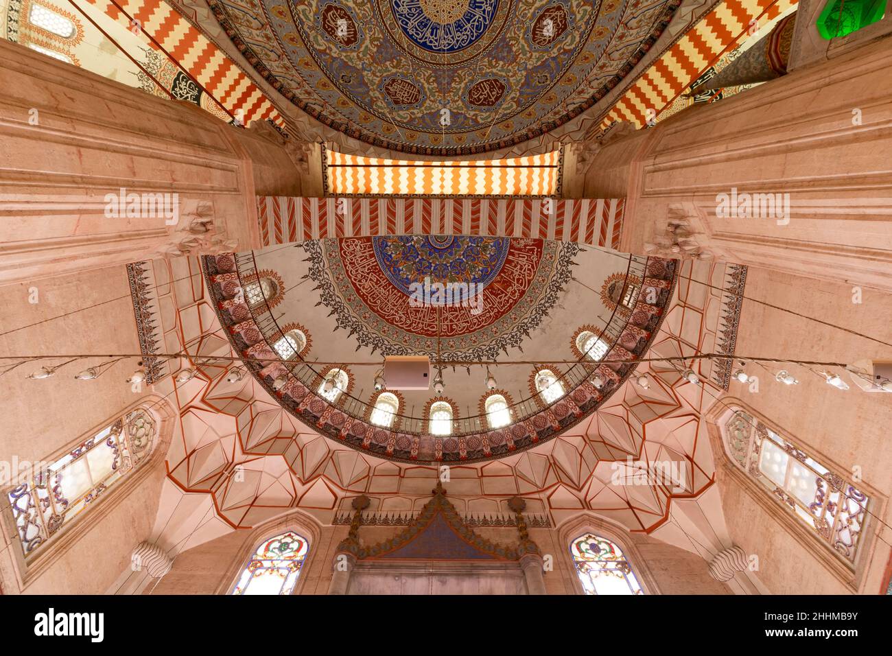 Islamic architecture background photo. Low angle view of Selimiye Mosque. Ramadan or kandil or laylat al-qadr or islamic background photo. Edirne Turk Stock Photo