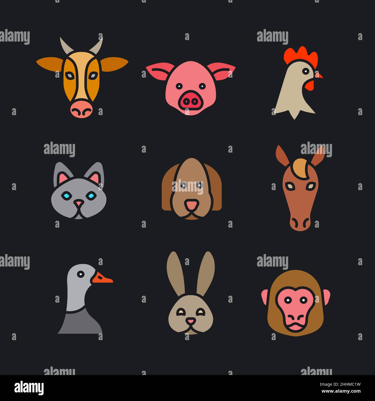 animals black outline icons set Stock Vector