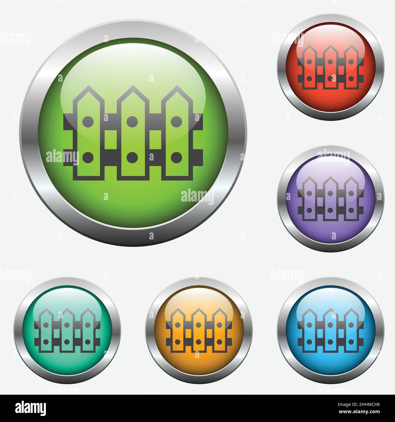 fence vector icon on color glass buttons Stock Vector