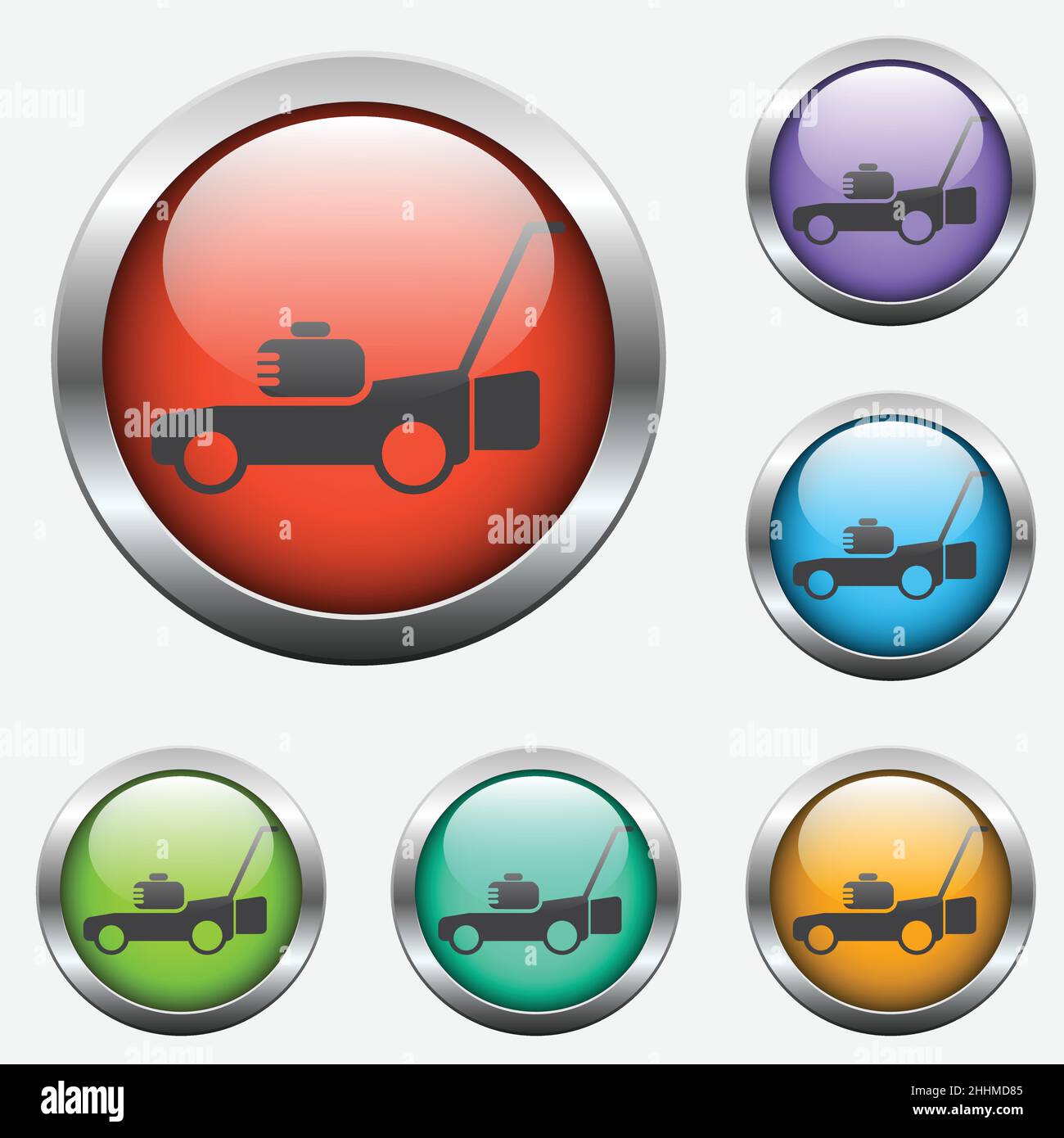 lawn mover vector icon on color glass buttons Stock Vector