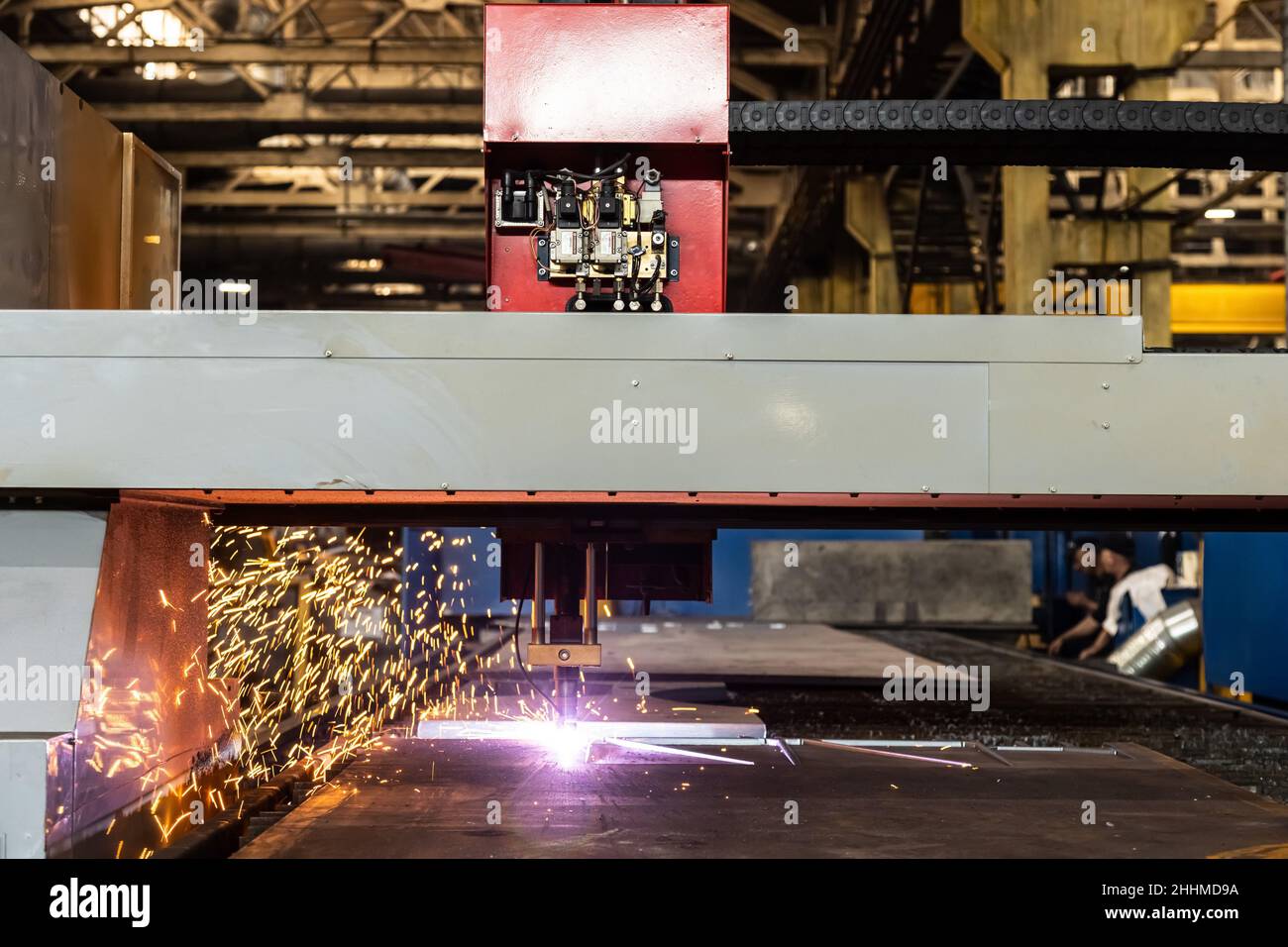 Plasma welding and metal cutting in industry. High-tech production processes at the plant Stock Photo