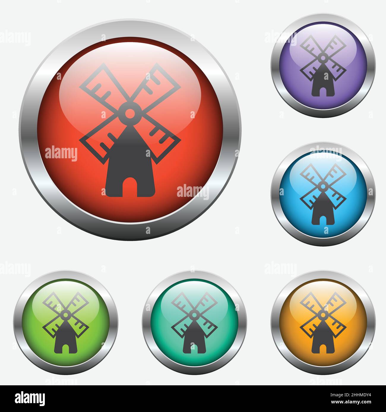 mill vector icon on color glass buttons Stock Vector