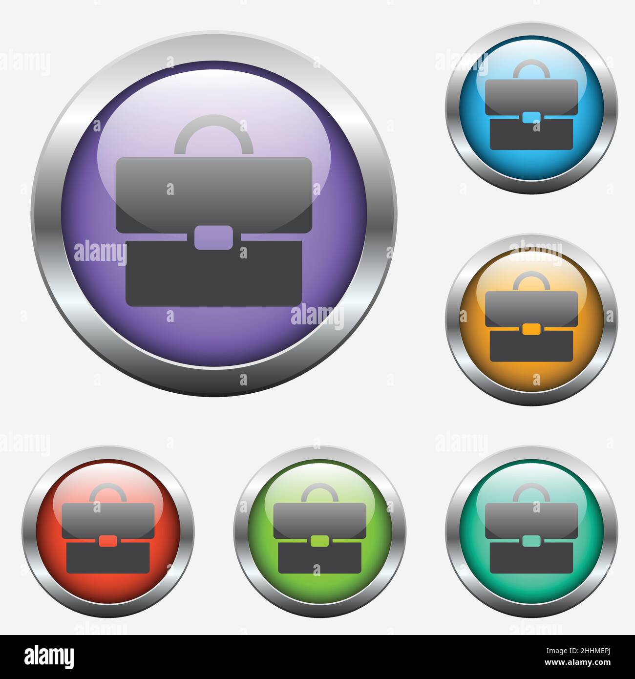 portfolio vector icon on color glass buttons Stock Vector