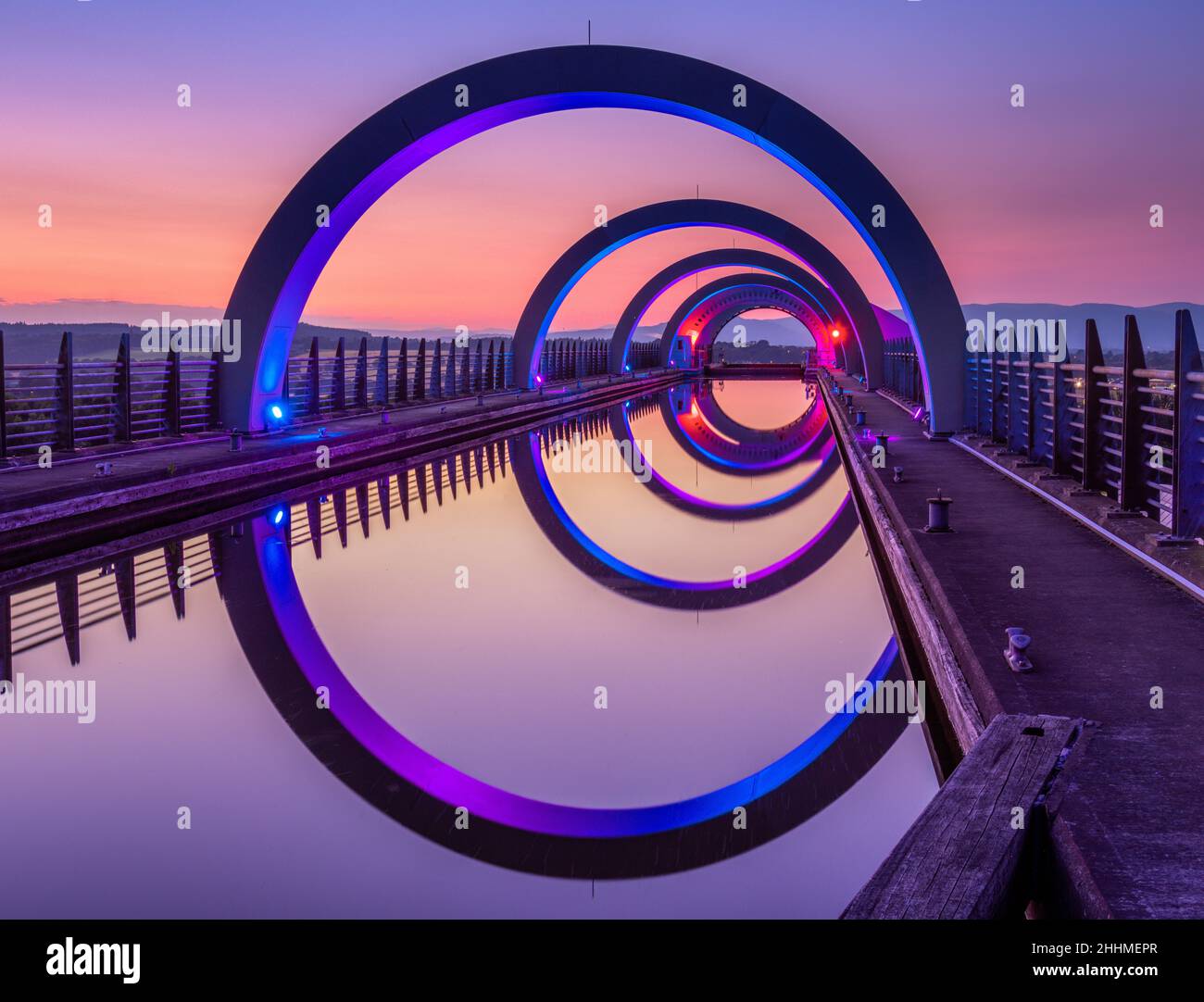 Reflections of The Falkirk Wheel at night Stock Photo