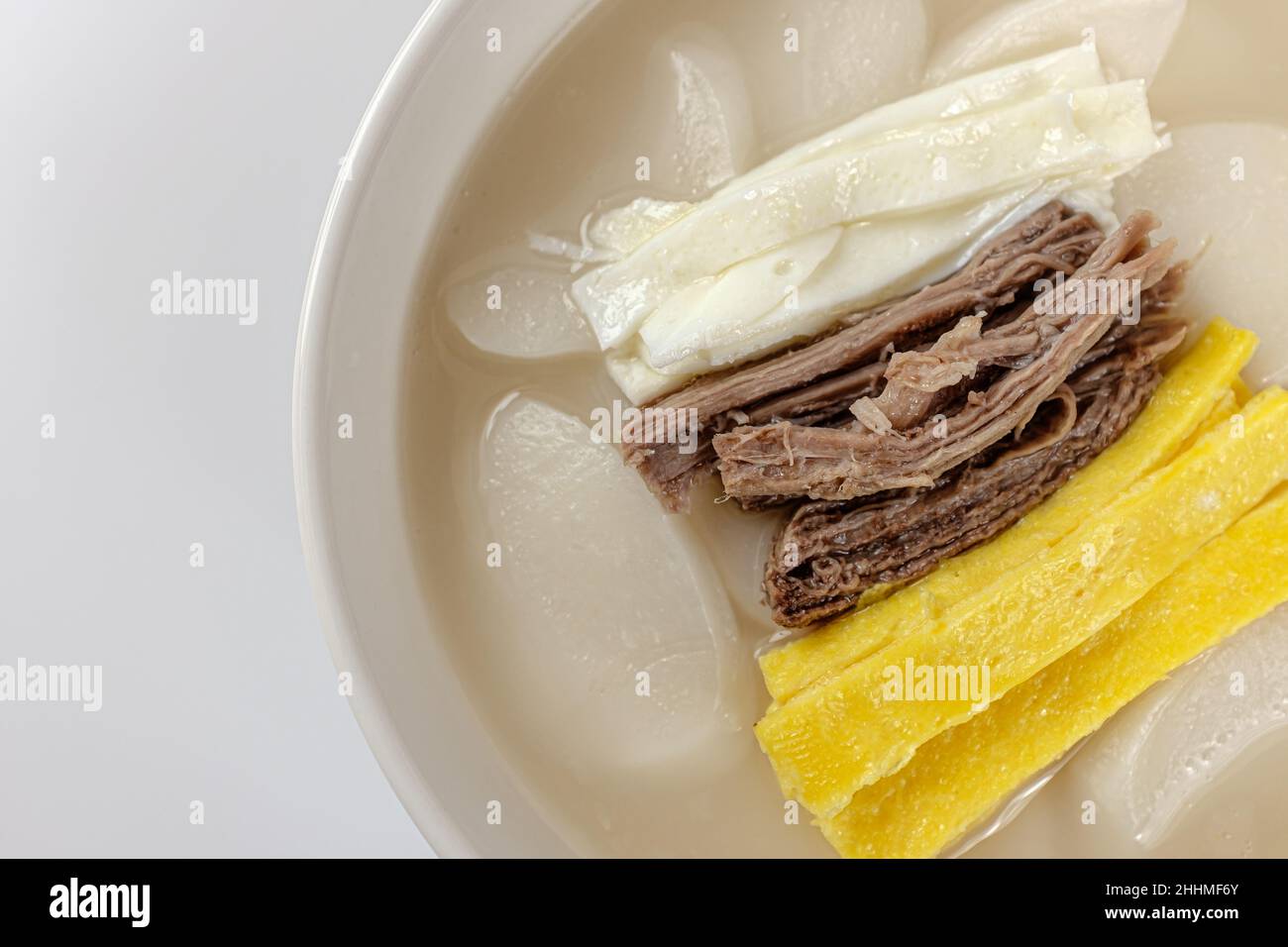 Mochi soup dish. Korean food culture. Korean holiday food Stock Photo