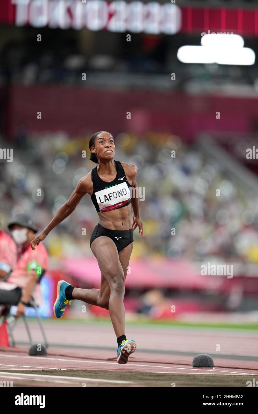 Thea Lafond competing in the Triple Jump at the 2020 Tokyo Olympics