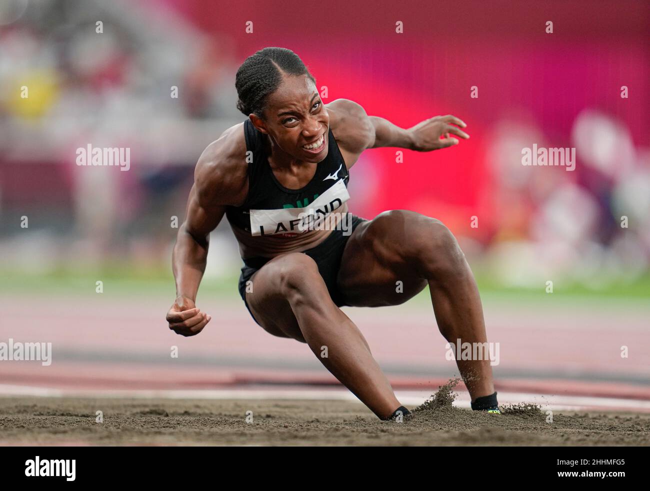Thea Lafond competing in the Triple Jump at the 2020 Tokyo Olympics