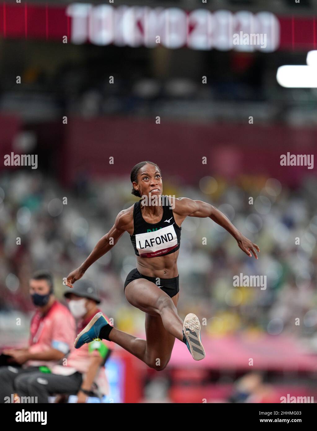 Thea Lafond competing in the Triple Jump at the 2020 Tokyo Olympics