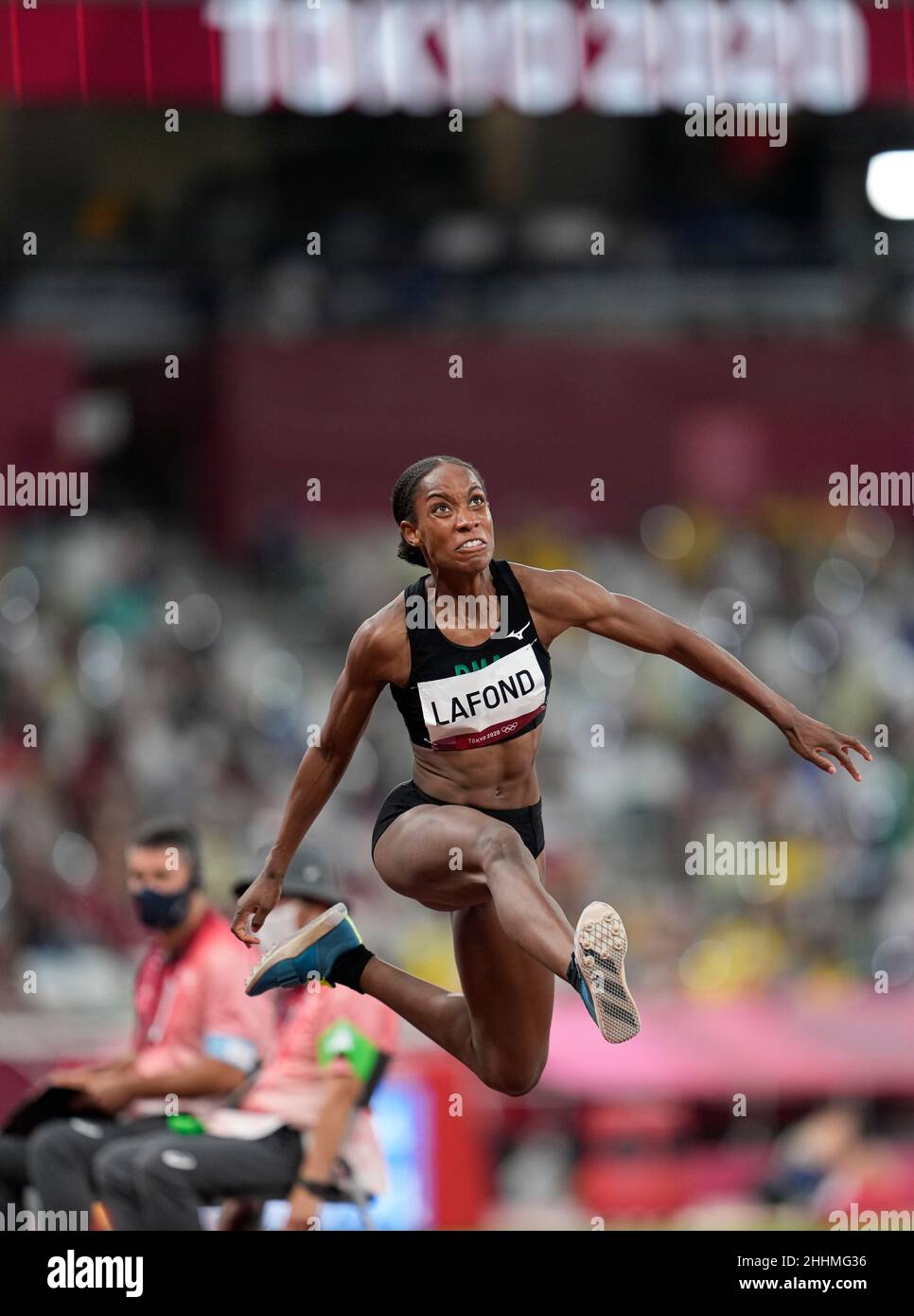 Thea Lafond competing in the Triple Jump at the 2020 Tokyo Olympics