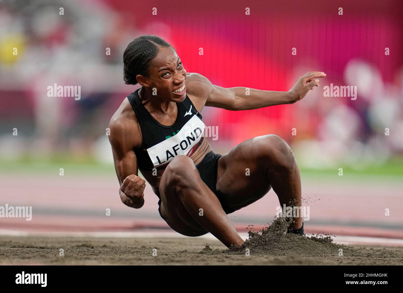 Thea Lafond competing in the Triple Jump at the 2020 Tokyo Olympics