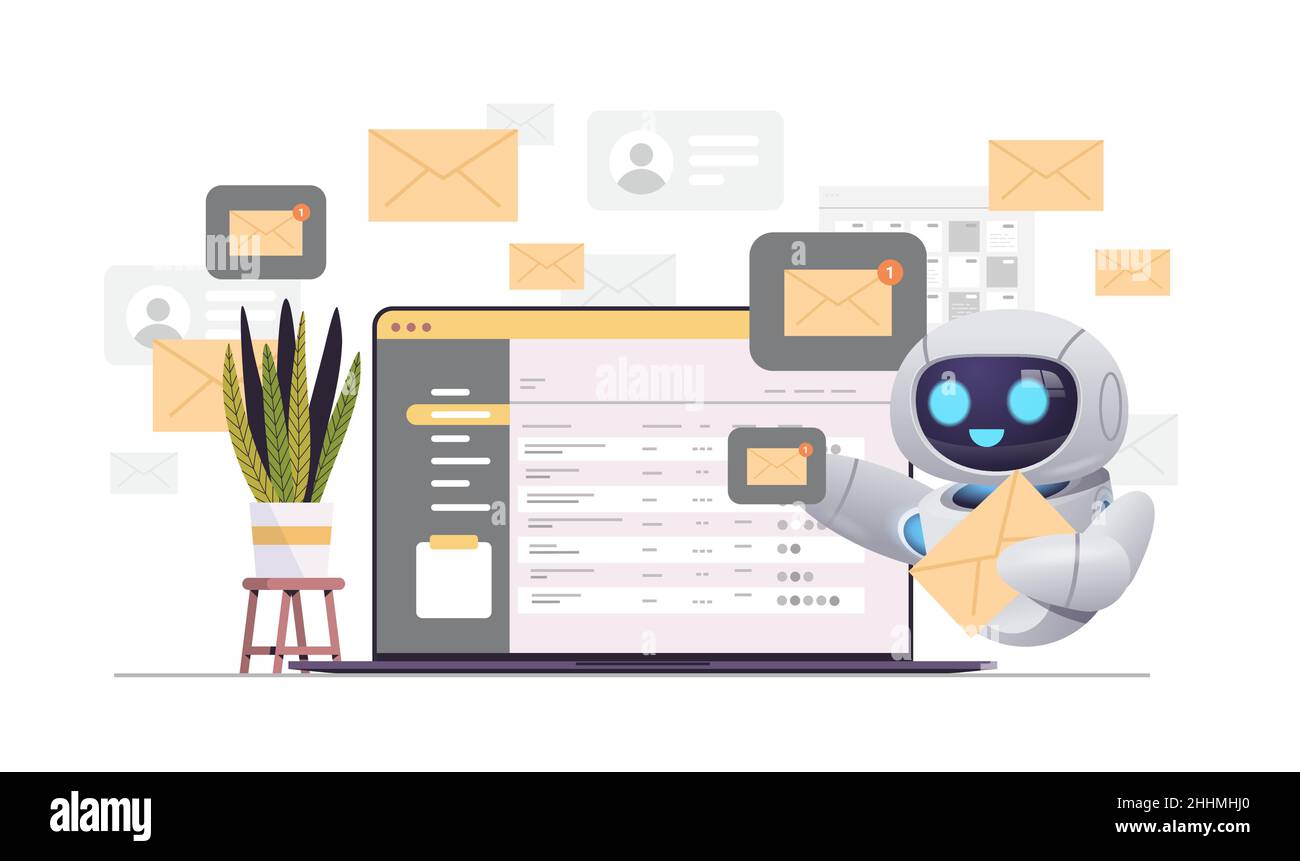 modern robot sending or receiving letters email inbox message