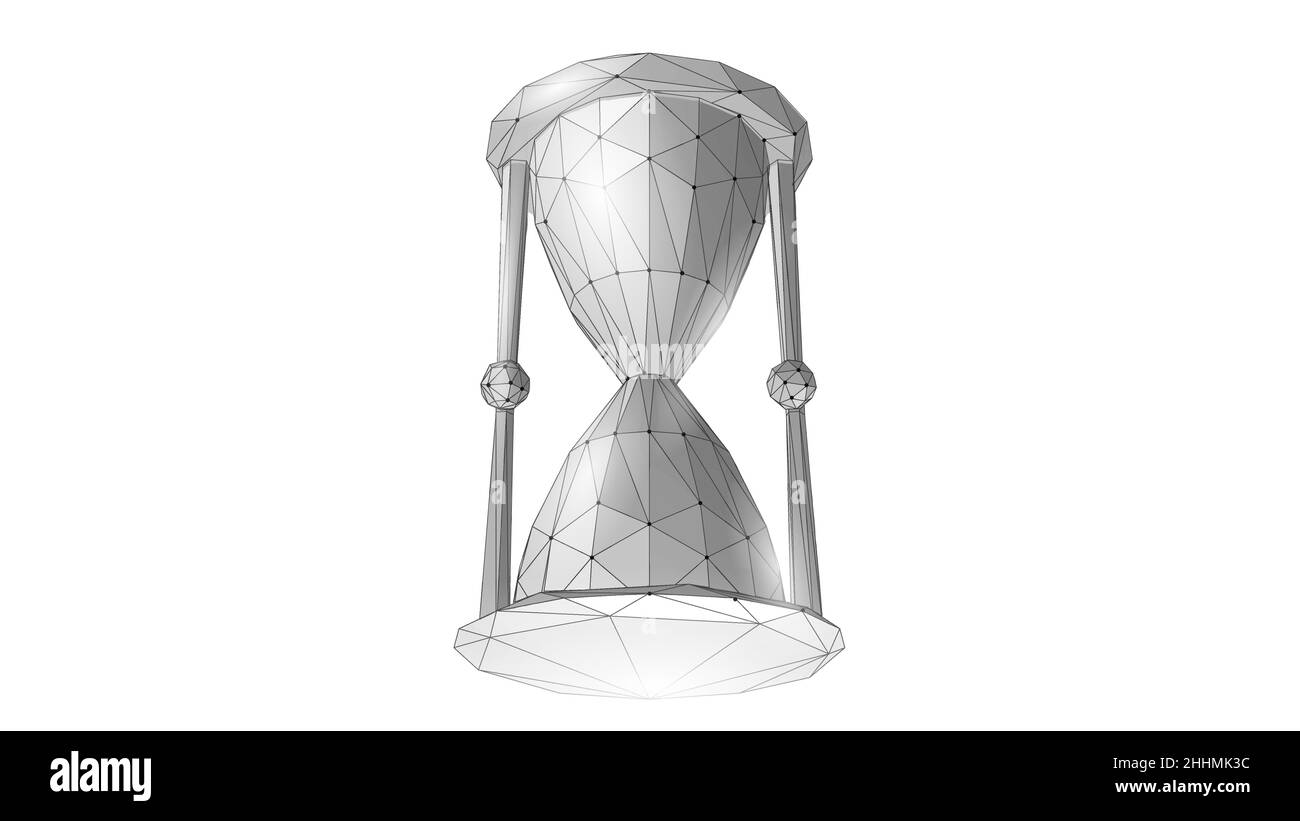 3D Hourglass time flow clock. Business strategy countdown work deadline. Past future analysis coaching. Futuristic technology design vector Stock Vector