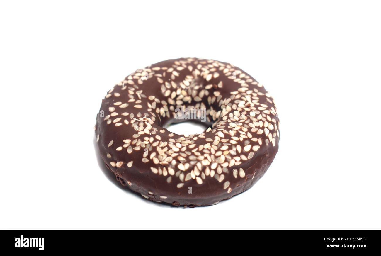 Chocolate donut on white background Stock Photo - Alamy