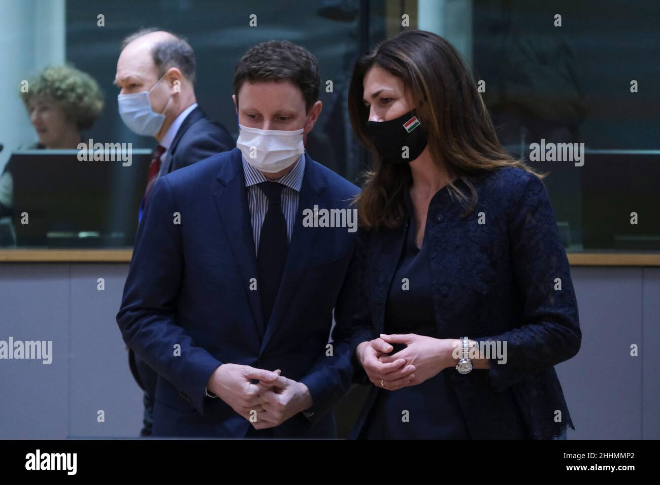 Brussels, Belgium. 25th Jan, 2022. Hungarian Minister of State for European Union Relations Judit Varga at the start of European affairs ministers council, in Brussels, Belgium, 25 January 2022. Credit: ALEXANDROS MICHAILIDIS/Alamy Live News Stock Photo