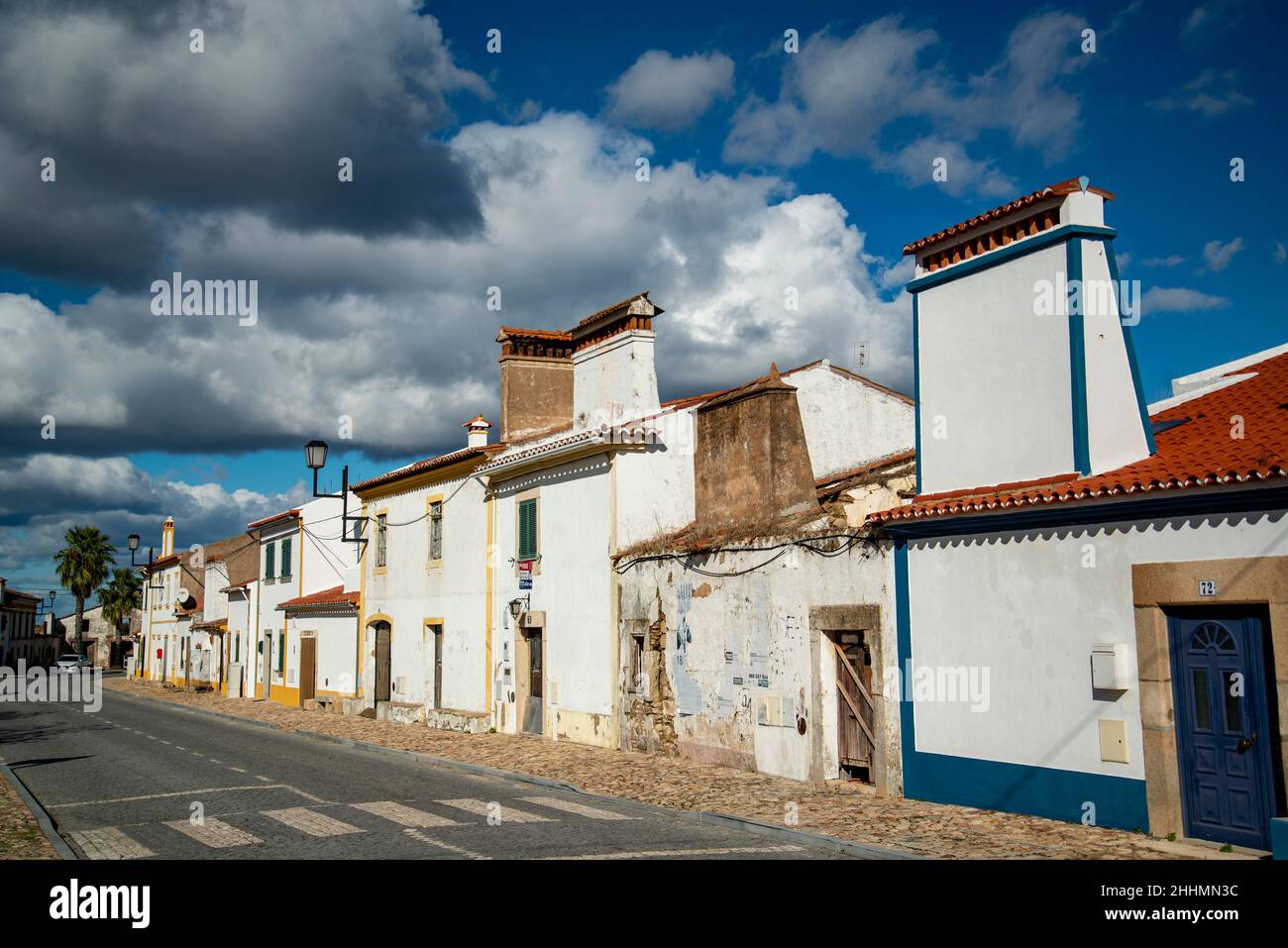 a street and alley in the old Town of Flor da Rosa in Alentejo in  Portugal.  Portugal, Estremoz, October, 2021 Stock Photo