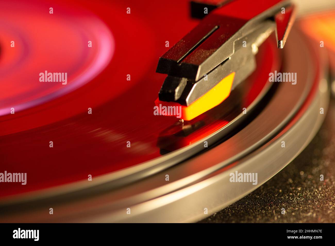 old fashioned turntable with vinyl record Stock Photo