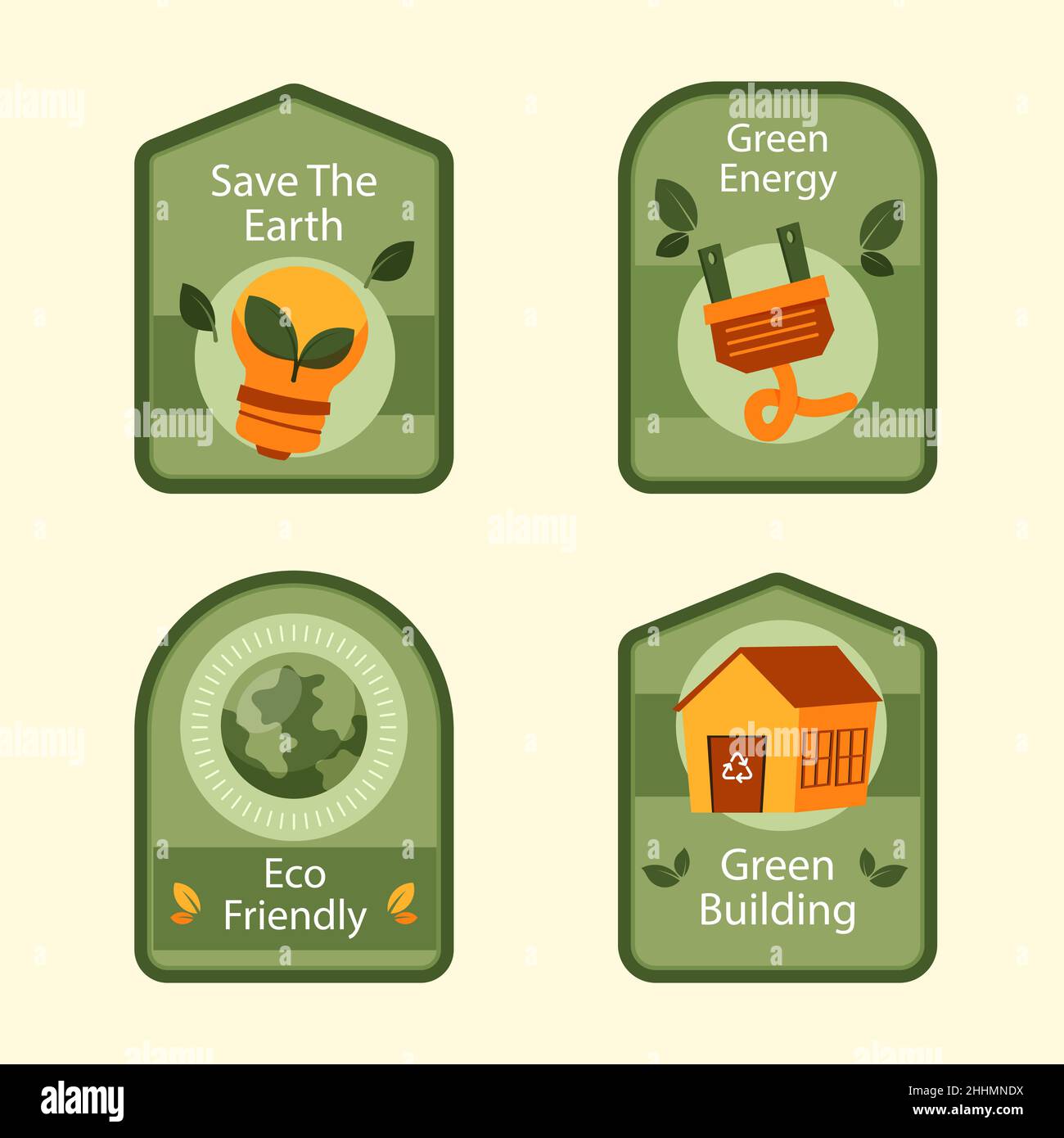 Hand drawn flat design ecology badges Vector illustration Stock Vector ...