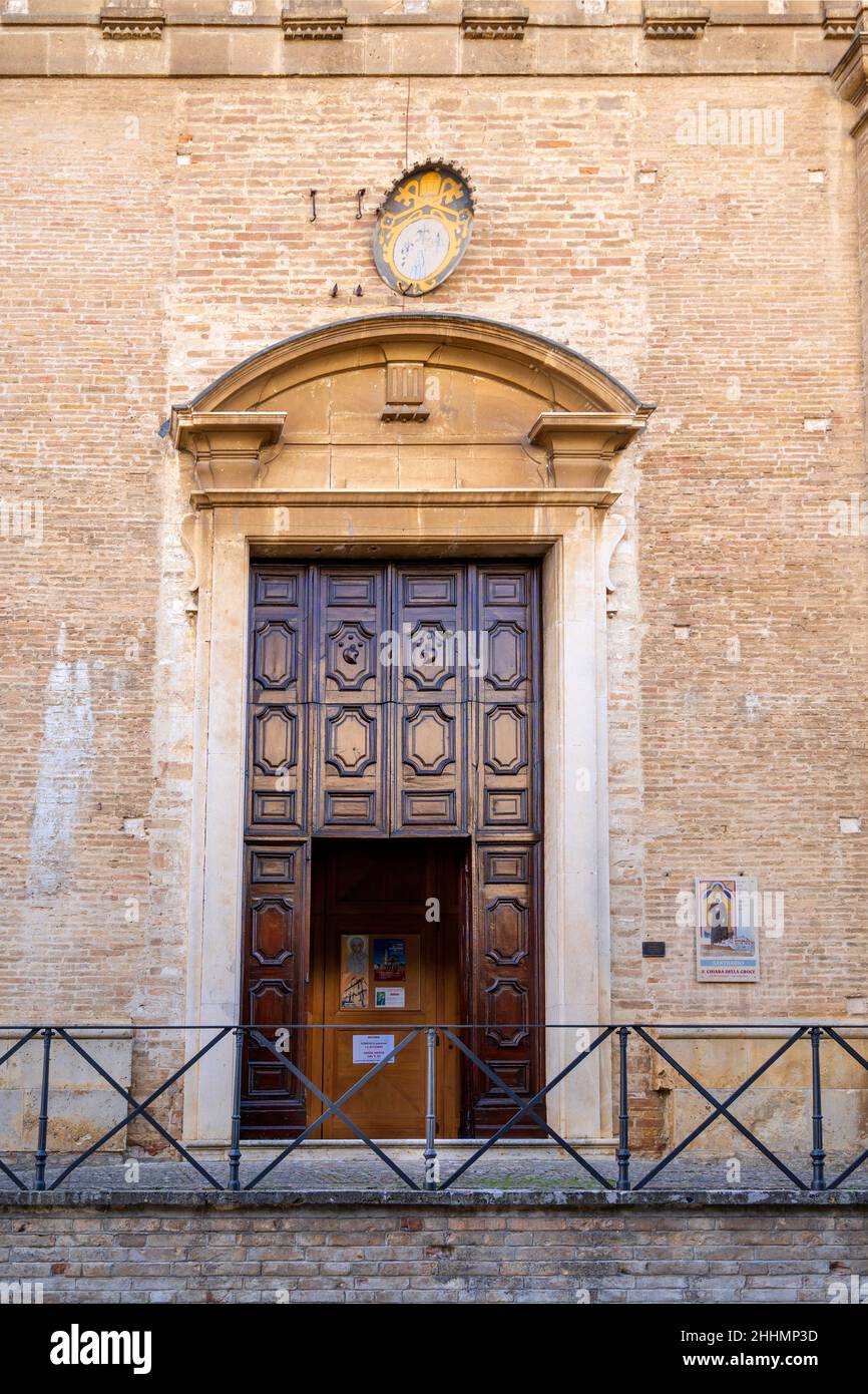 Via Borgo Garibaldi street, Entrance of Sanctuary of Santa chiara della Croce, Montefalco, Umbria, Italy, Europe Stock Photo