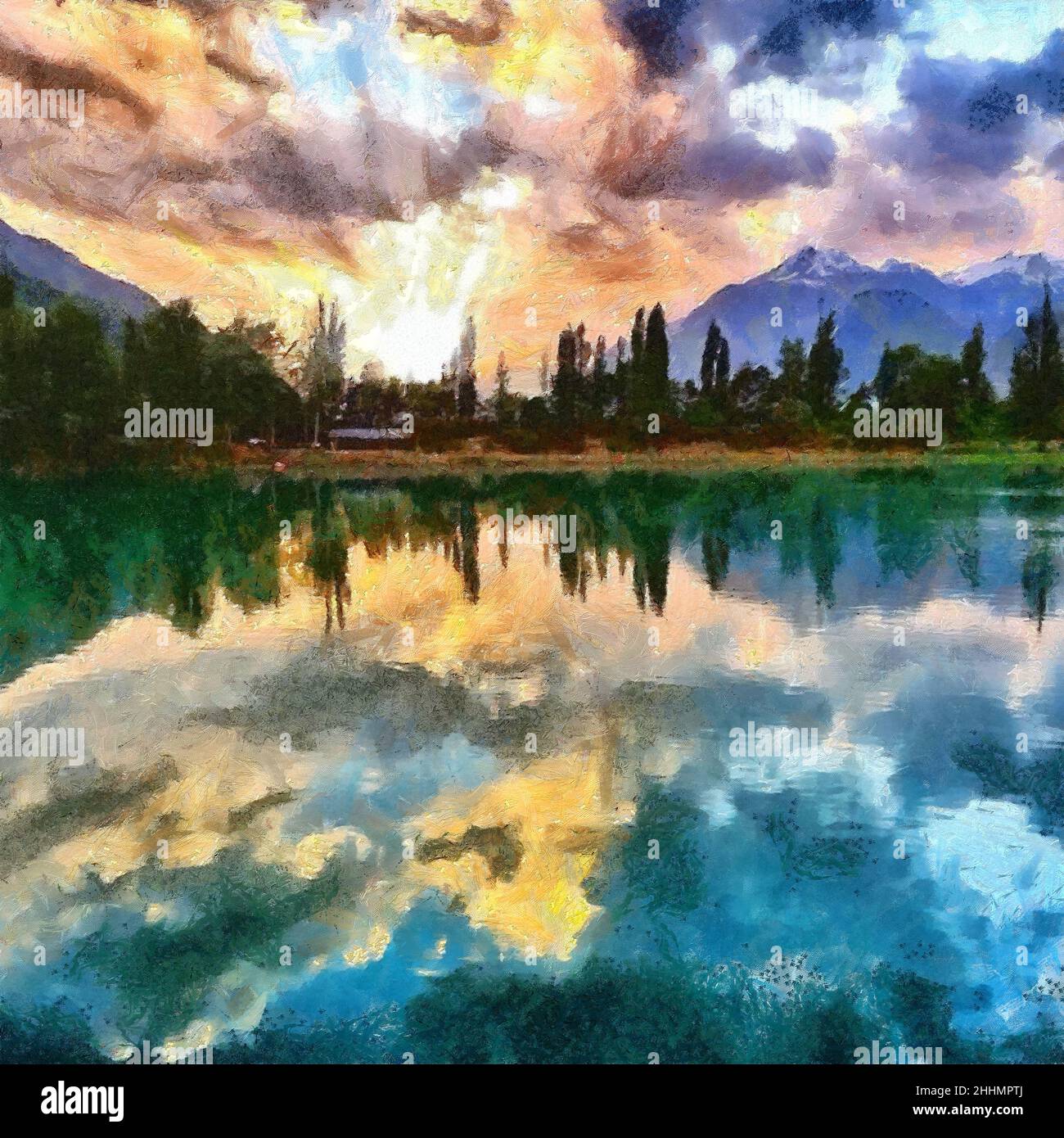 The best nature painting. Famous travel scene. Colorful and unique ...