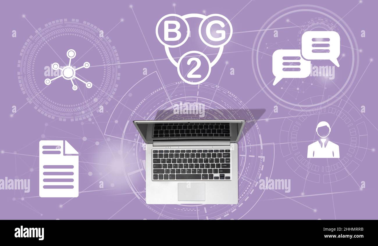 Top view of laptop with symbol of b2g concept Stock Photo - Alamy