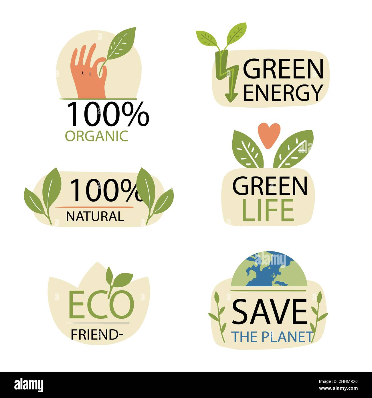 Hand drawn flat design ecology badges Vector illustration Stock Vector ...