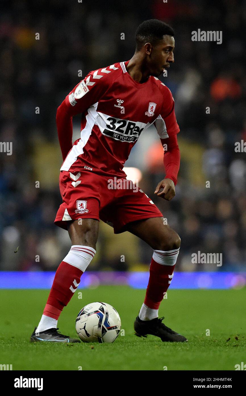 BLACKBURN, UK. JAN 24TH Stock action picture of Isaiah Jones of Middlesbrough Football Club during the Sky Bet Championship match between Blackburn Rovers and Middlesbrough at Ewood Park, Blackburn on Monday 24th January 2022. (Credit: Eddie Garvey | MI News) Credit: MI News & Sport /Alamy Live News Stock Photo