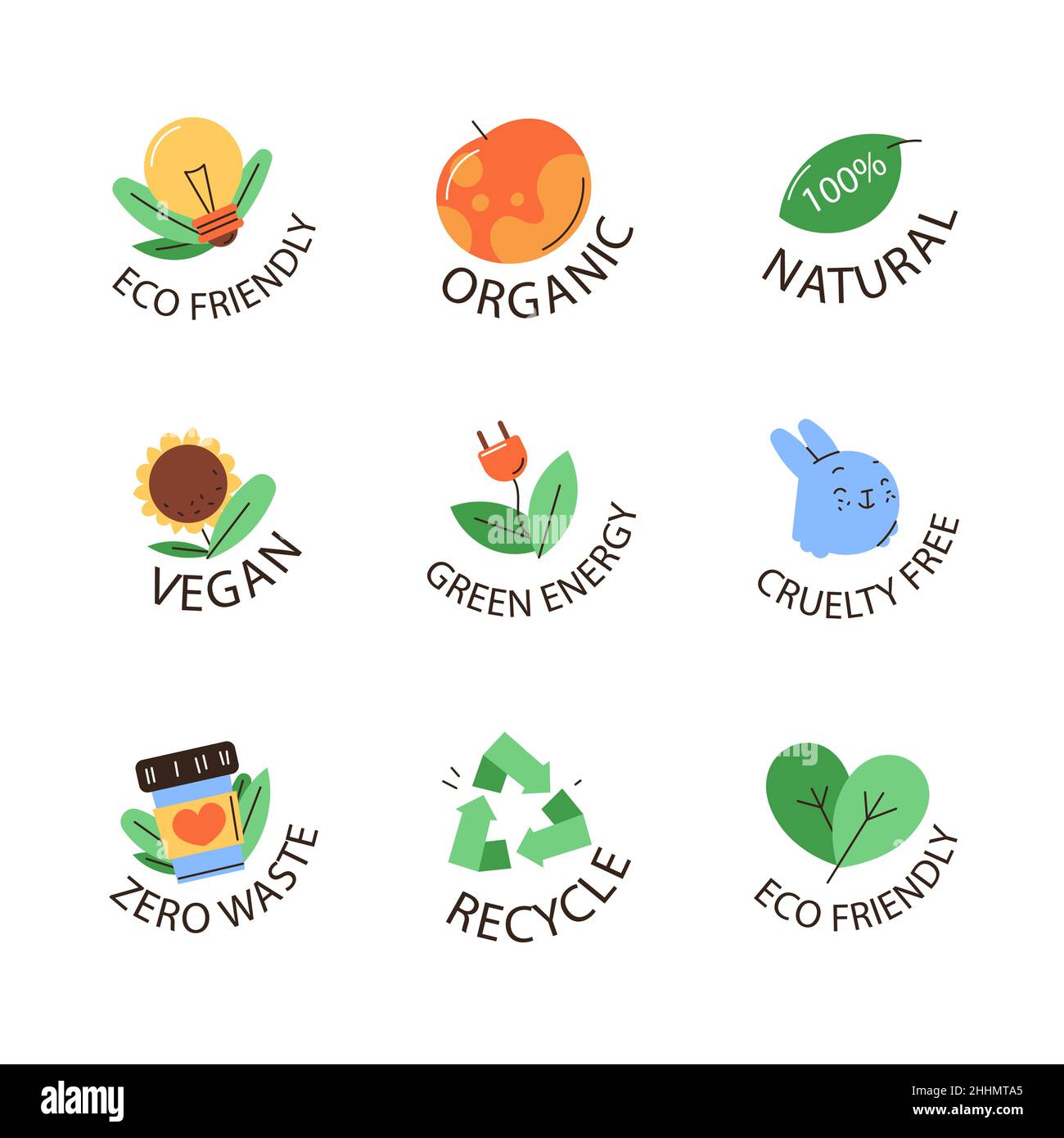 Hand drawn flat design ecology badges Vector illustration Stock Vector ...