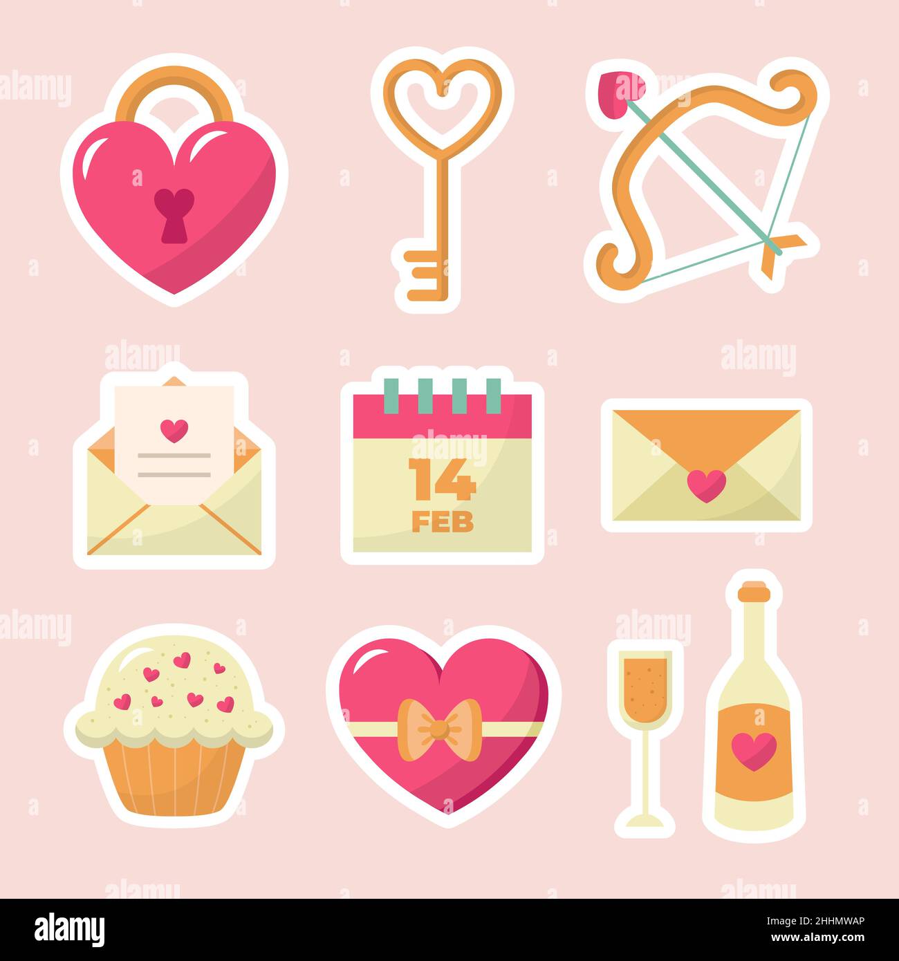Flat valentines day stickers set Vector illustration Stock Vector Image ...