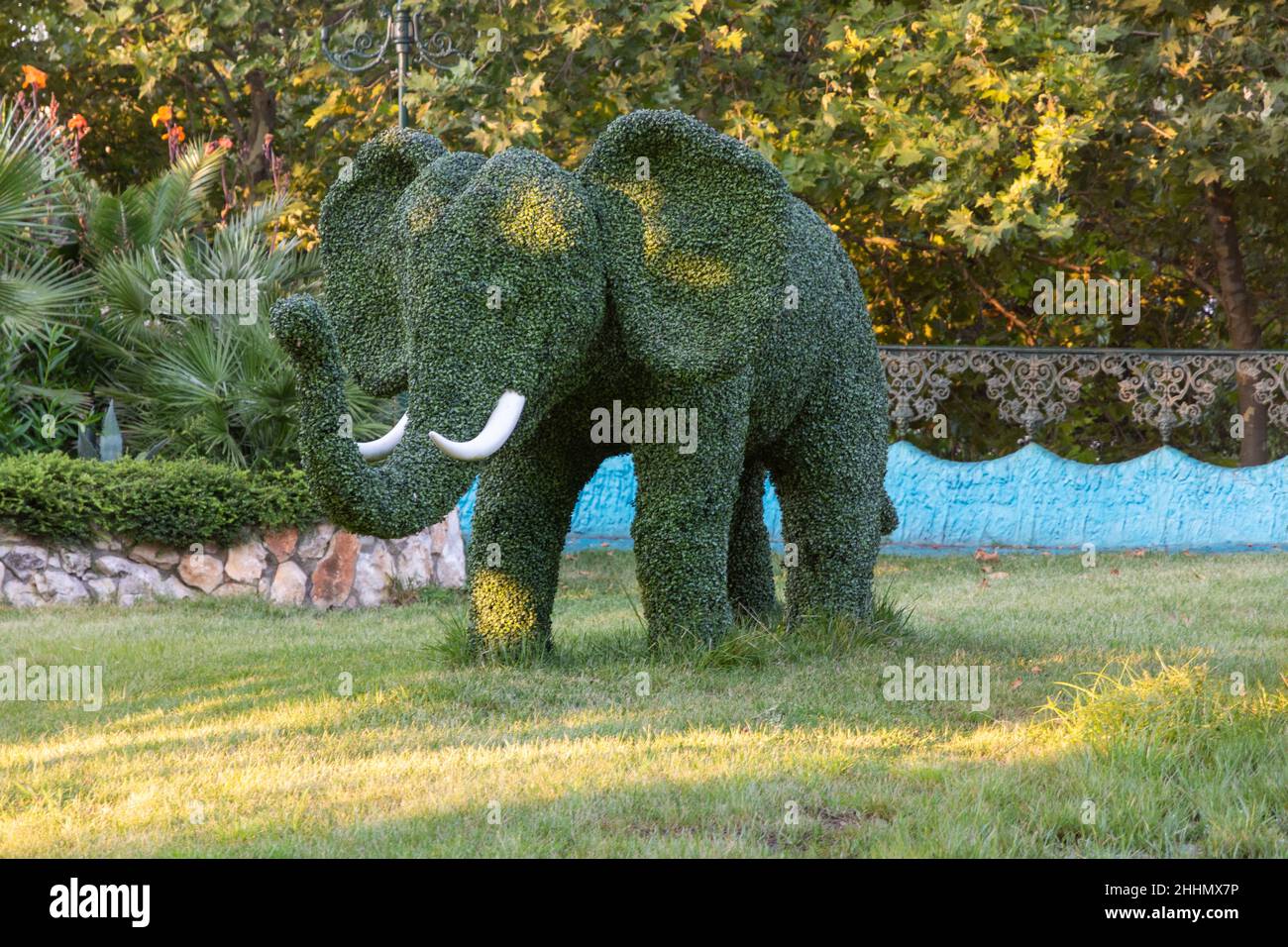 Animal elephant shaped hedge at the Castle in Ravadinovo, Bulgaria. Stock Photo