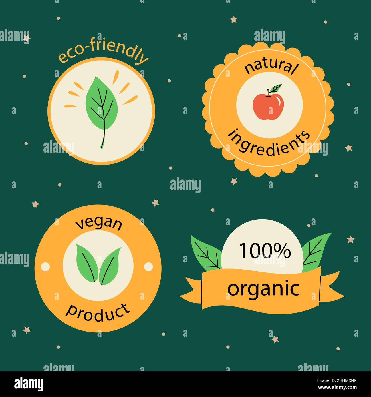 Hand drawn flat design ecology badges Vector illustration Stock Vector ...