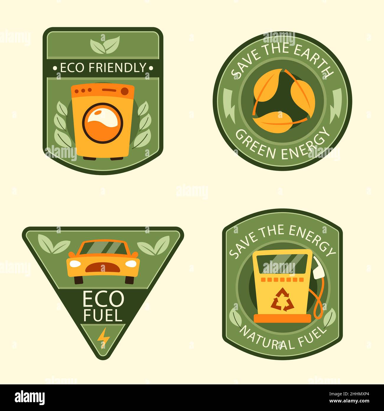 Hand drawn flat design ecology badges Vector illustration Stock Vector ...