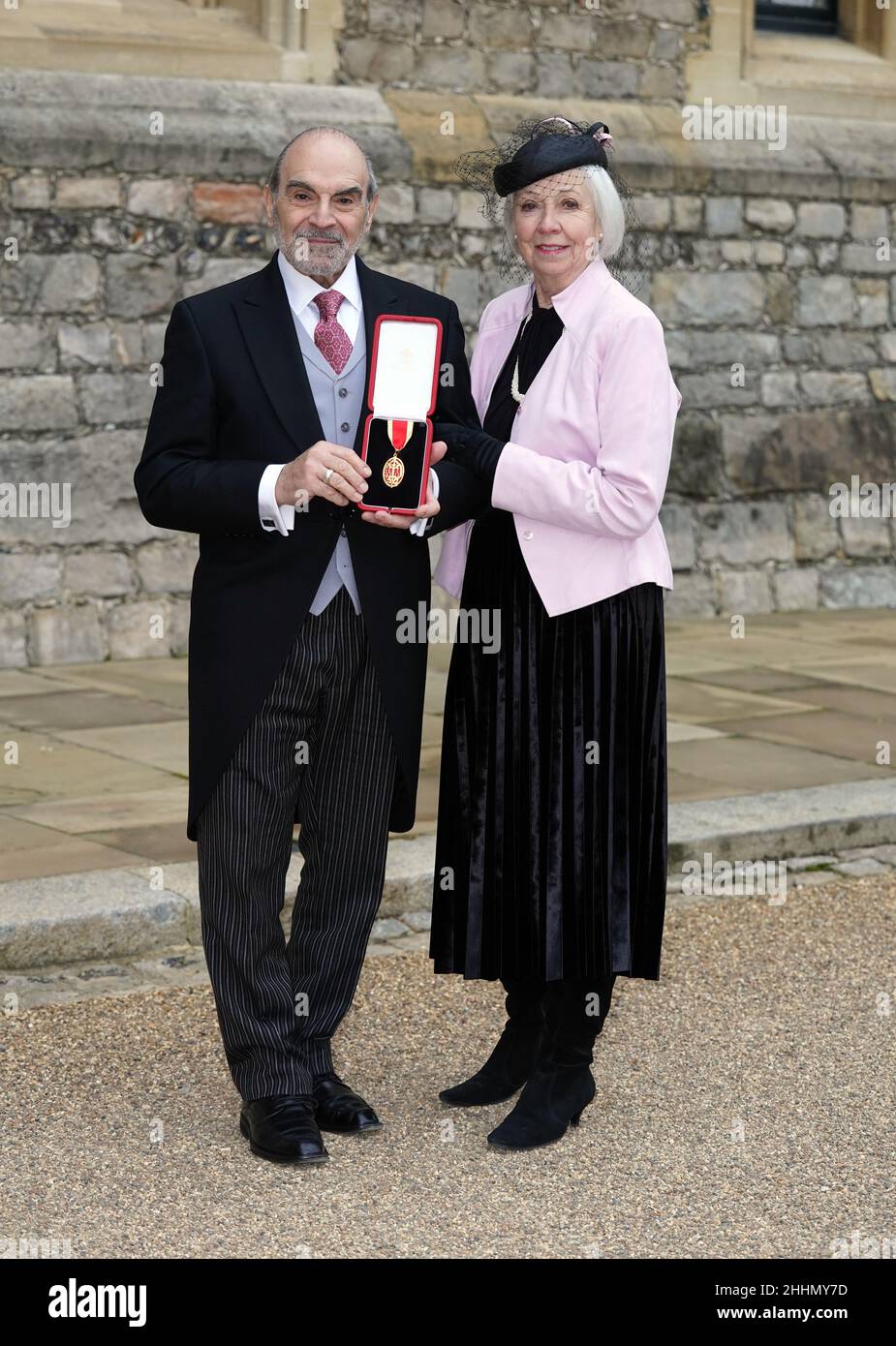 Actor Sir David Suchet and his wife Sheila Ferris after receiving his