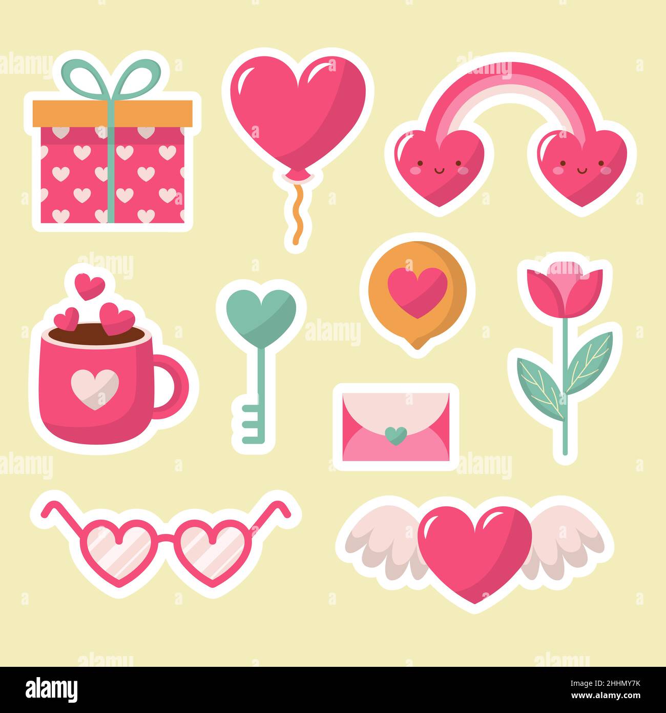 Flat valentines day stickers set Vector illustration Stock Vector Image ...
