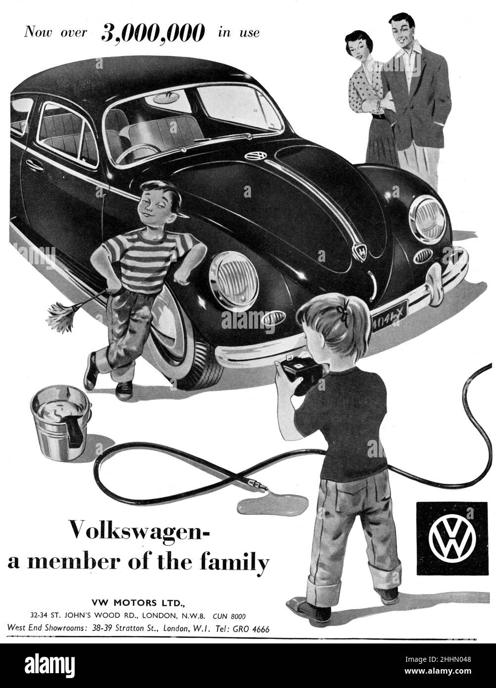 A Vintage Volkswagen Beetle advert from Motor Sport Magazine, 1959 Stock Photo