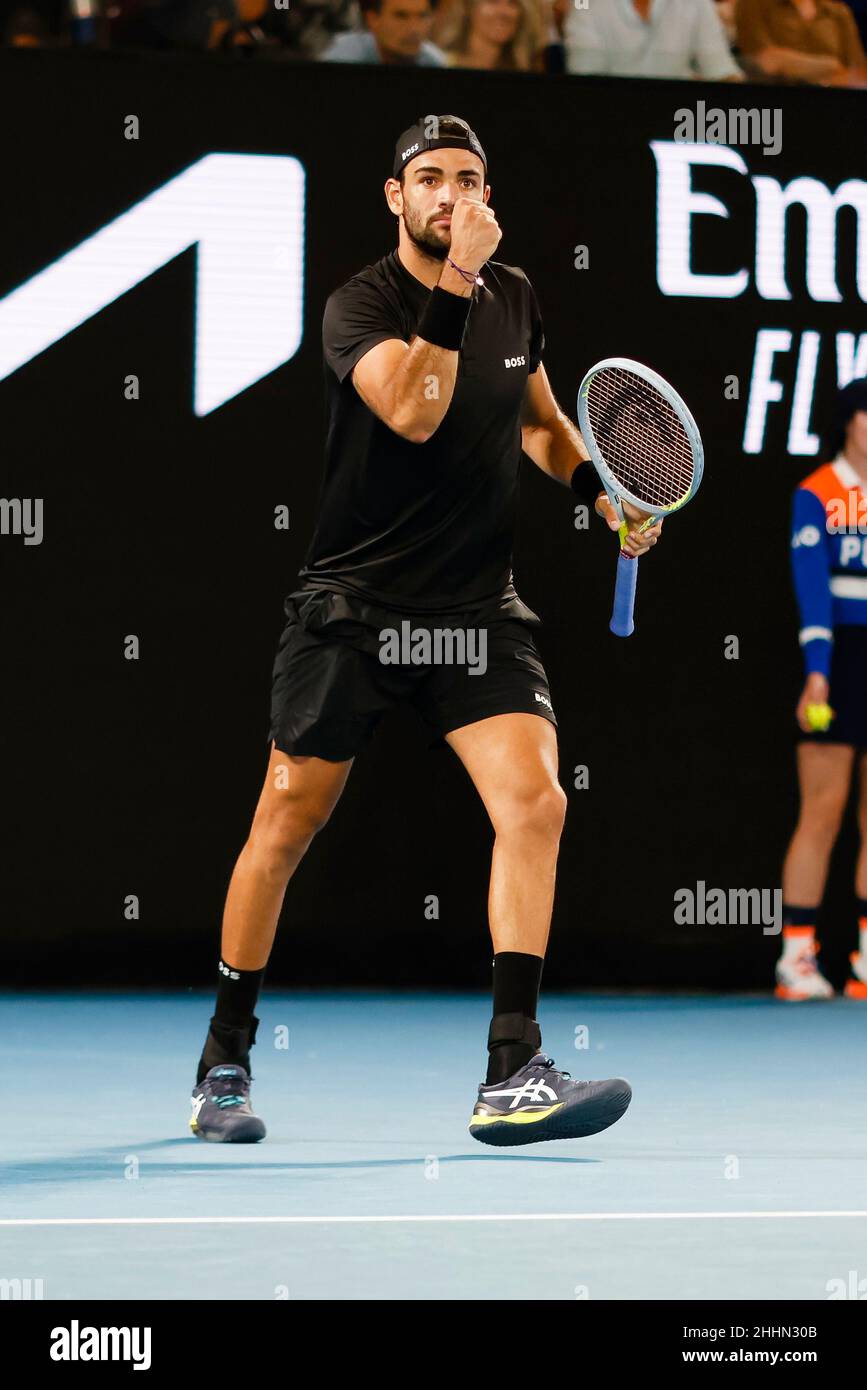 Melbourne, Australia, 25th Jan, 2022.Matteo Berrettini is in action during the 2022 Australian Open Tennis Grand Slam in Melbourne Park